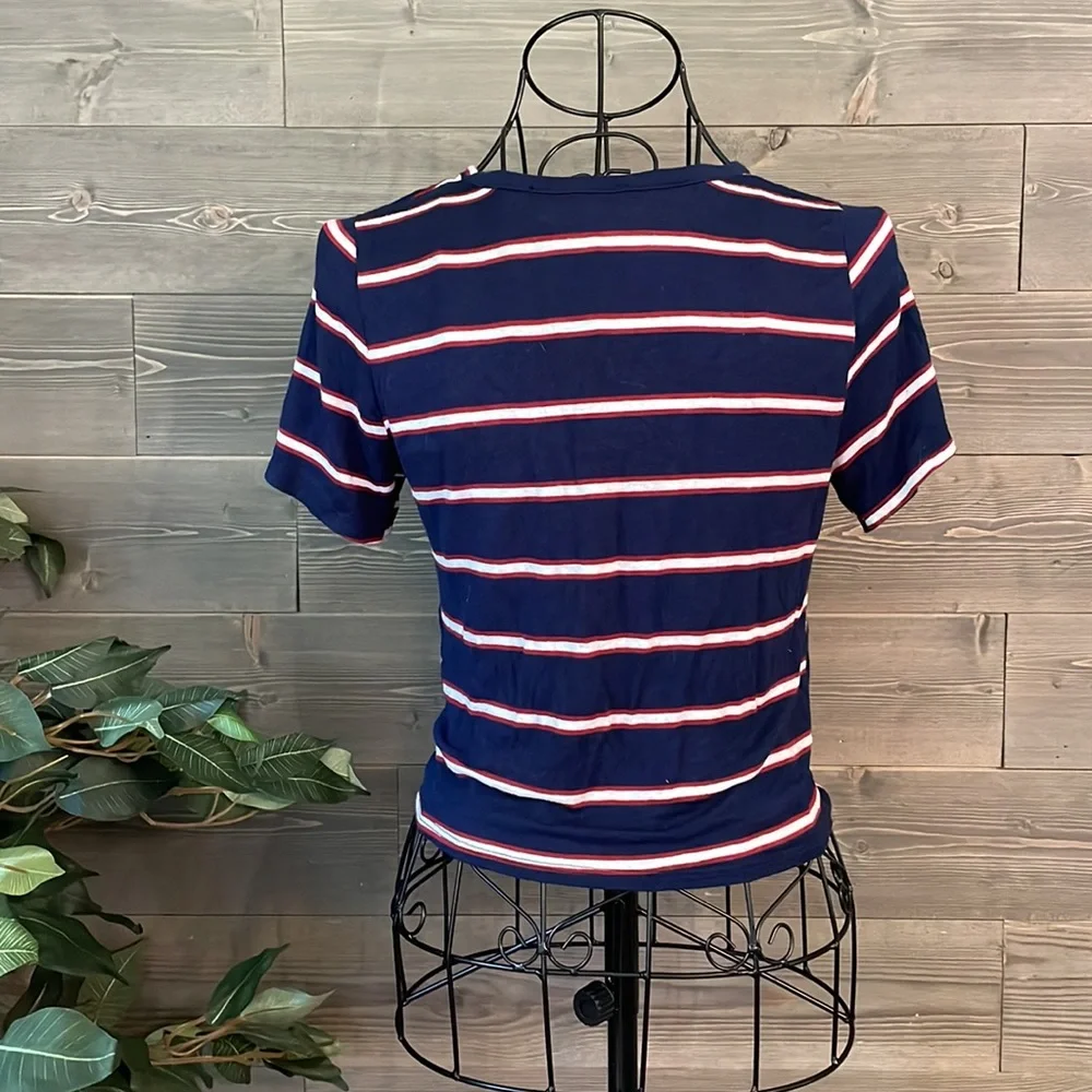 Gaze navy and white burgundy, striped short sleeve crop top - Picture 6 of 6